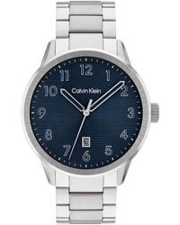 Calvin Klein - Reloj con Movimiento de Cuarzo de Tres ecillas para Hombre Colección Minimalistic Pilot con Correa de Acero Inoxidable Plateada - Lyst