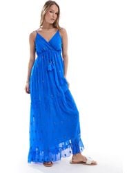 South Beach - Robe caraco longue à col v et sequins - Lyst