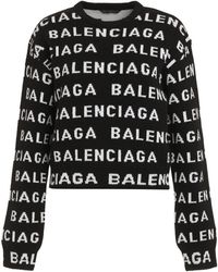 Balenciaga - Allover Logo Wool Cropped Sweater - Lyst