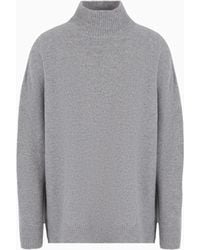 Emporio Armani - Icon Virgin Wool Mock-Neck Jumper With A Plated Check Motif - Lyst