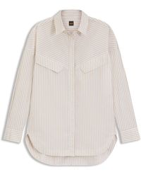 BOSS - Oversized-Fit Blouse Van Gestreepte Katoen - Lyst