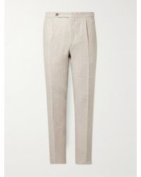 De Petrillo - Straight-Leg Pleated Linen Suit Trousers - Lyst