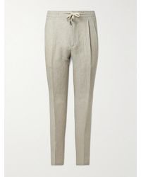 De Petrillo - Straight-leg Pleated Linen Drawstring Trousers - Lyst