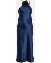 Rodarte - Floral-Applique Silk Midi Dress - Lyst