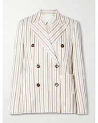 Max Mara - Blazer À Double Boutonnage En Coton Et Lin Mélangés À Rayures Pensile - Lyst