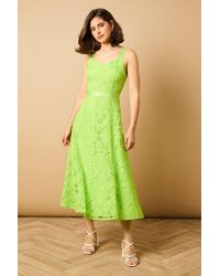Oasis - Floral Lace V Neck Midi Dress - Lyst