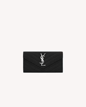 Saint Laurent Cassandre Matelassé Großes Lederportemonnaie Mit One Sizemschlag One Sizend Grain-De-Poudre-Prägung Schwarz