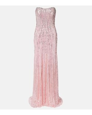 Jenny Packham Sarai Embellished Bustier Gown - Pink