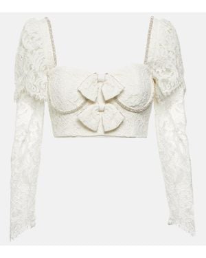 Self-Portrait Crop Top De Encaje Adornado - Blanco