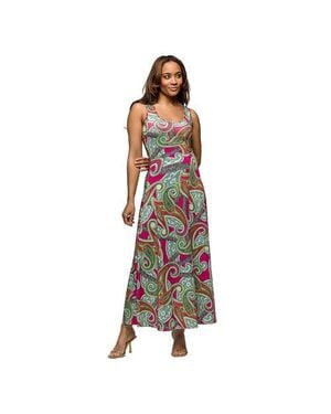 24seven Comfort Apparel Maternity Hot Paisley Print Scoop Neck A-Line Sleeveless Maxi Dress - Multicolor