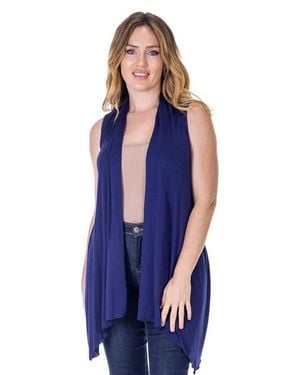 24seven Comfort Apparel Draped Open Front Sleeveless Cardigan Vest - Blue
