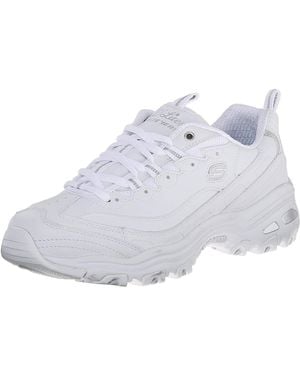 Skechers Sport Womens D'lites Fresh Start Memory Foam Lace-up Sneaker,white Silver,8.5 M Us