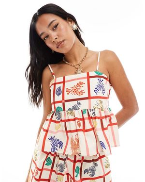 Miss Selfridge Top De Tirantes Estilo Babydoll Con Estampado De Langostas De Mezcla De Lino De (Parte De Un Conjunto) - Rojo