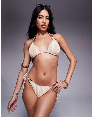 South Beach Tieside Bikini Bottom With Hardware Detail - Grey