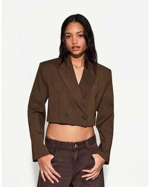 Bershka Double Breasted Rechte Blazer - Bruin