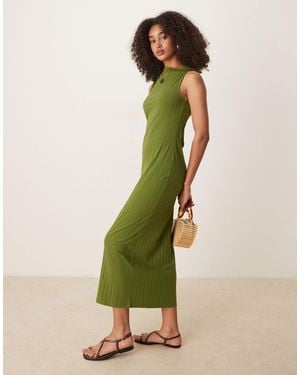 ASOS Robe mi-longue et sans manches avec larges côtes et encolure bateau - kaki - Vert