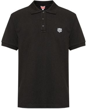 KENZO Gots Happy Tiger Geborduurd Slim Polo - Zwart