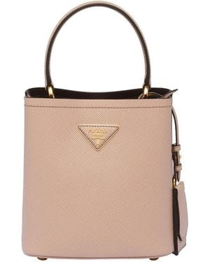 Prada Small Saffiano Leather Panier Bag - Natural