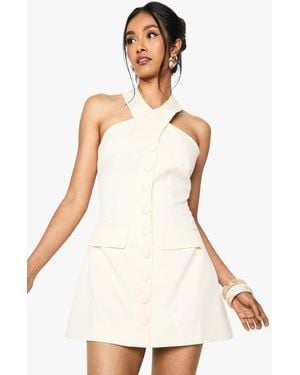 Boohoo Halterneck Tailored Micro Mini Dress - White