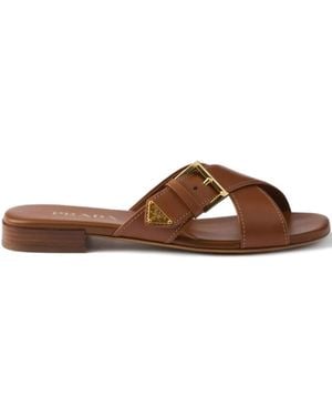 Prada Sandalen Met Gekruiste Bandjes En Gespsluiting - Bruin
