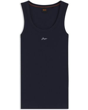 BOSS Unterhemd Aus Stretch-Baumwolle Mit Handgeschriebenem Logo - Blau