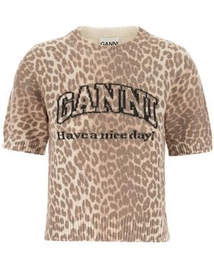 Ganni Printed Wool Blend Sweater - Natural