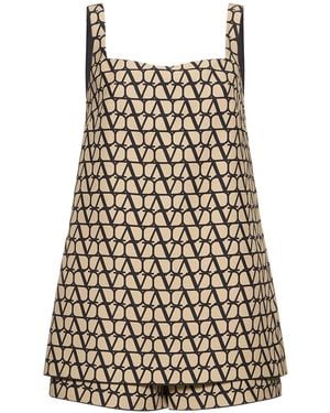 Valentino Couture Logo Jacquard Crepe Playsuit - Black