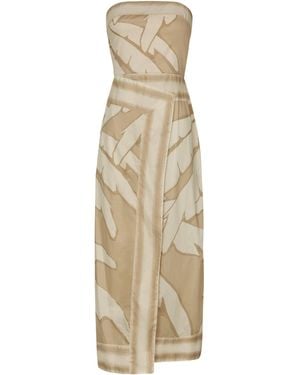 Johanna Ortiz Pontoon Afternoon Printed Cotton Midi Dress Palm Beach - Natural