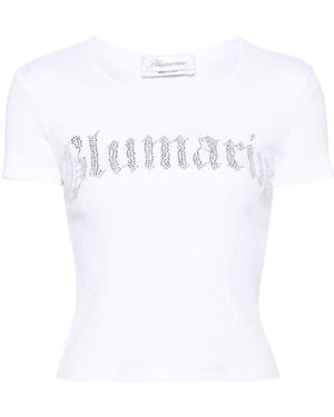 Blumarine Logo Ribbed Cotton Cropped T-Shirt - White