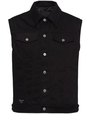 Prada Bull Button-Up Denim Gilet - Black