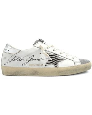 Golden Goose "Super Star" Leather Upper With Signature Crystal Toe And Tongue Zebra Horsy Star Laminated Heel Shoes - White