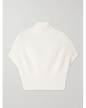 Sportmax Balloon Cropped Ribbed Cotton-Blend Jumper - White