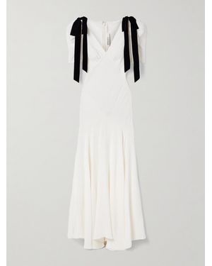Rodarte Velvet Bow-Embellished Silk-Crepe Gown - White