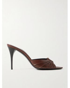 Saint Laurent Babylone Mules Aus Leder Mit Verzierung Und Falten - Natur