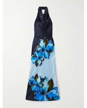 Rebecca Vallance Robe Longue Dos Nu En Satin De Soie À Imprimé Fleuri Cyran - Bleu