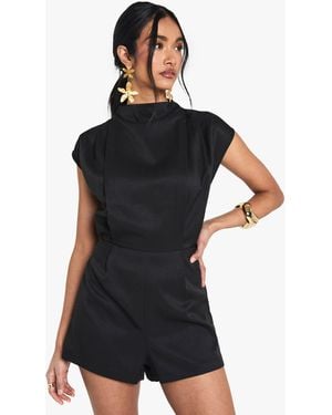 Boohoo Tailored High Neck Cap Sleeve Playsuit - Black