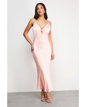 Warehouse Satin Strappy Tie Front Maxi Slip Dress - Pink