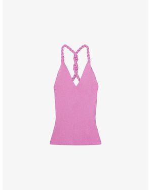 Reiss Lauren Twist-Strap Ribbed Linen Vest Top - Pink