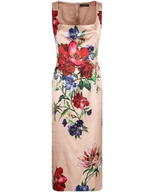 Dolce & Gabbana Printed Satin Dress - Natural