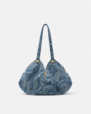 Versace Barocco Protea Denim-Schultertasche - Blau
