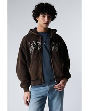 Weekday Boxy-Kapuzenpullover Mit Zipper Und Stickerei - Schwarz