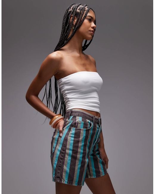TOPSHOP Gray Stripe Straight Short