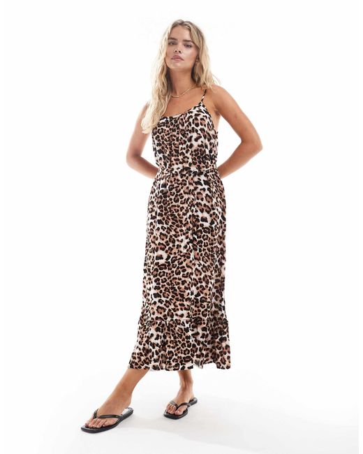 Robe longueur cheville à bretelles avec imprimé léopard Vero Moda en coloris Natural