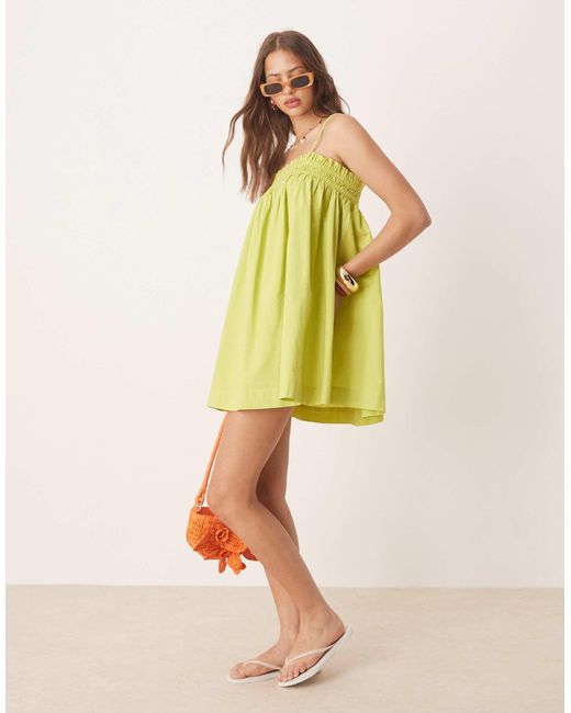 Robe babydoll courte en coton - citron vert Miss Selfridge en coloris Yellow