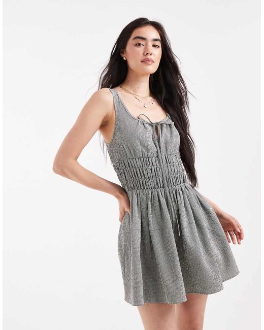 Daisy Street Gray Shirred Waist Detail Mini Dress