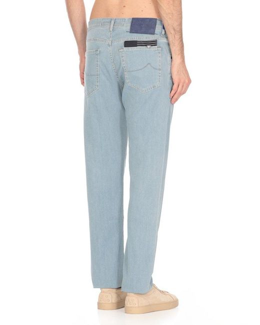 Jacob Cohen Blue Logo Patch Straight-Leg Jeans for men