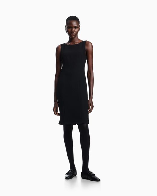 Emporio Armani Black Waffle-Weave Technical Fabric Sheath Dress