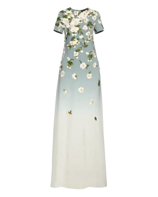 Oscar de la Renta White Floral-Embellished Gown