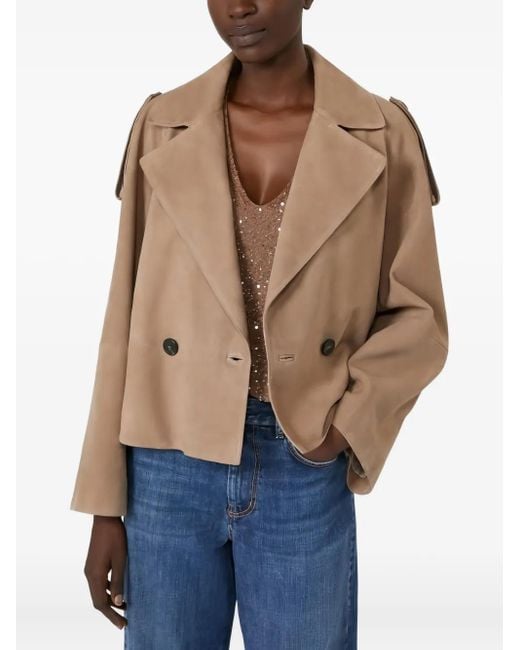 Weekend by Maxmara Suède Jack Met Dubbele Rij Knopen in het Natural