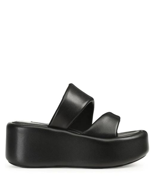 Sergio Rossi Black Spongy Leather Wedge Sandals